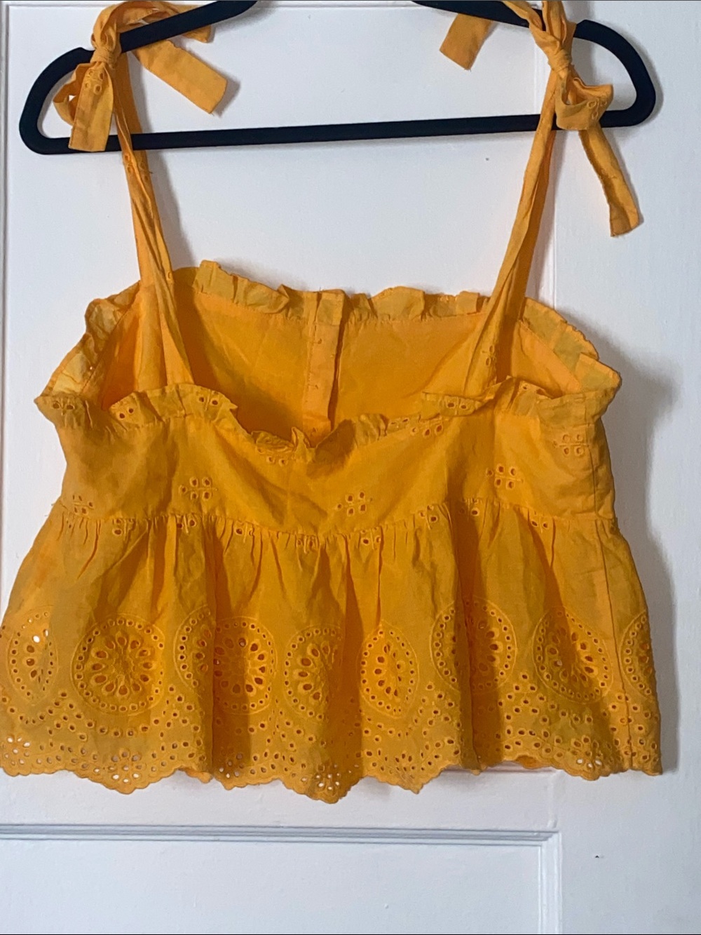 Urban Outfitters Yellow Eyelet Tie-Shoulder Lace Ruffled Women's Top Size M. - Picture 5 of 9